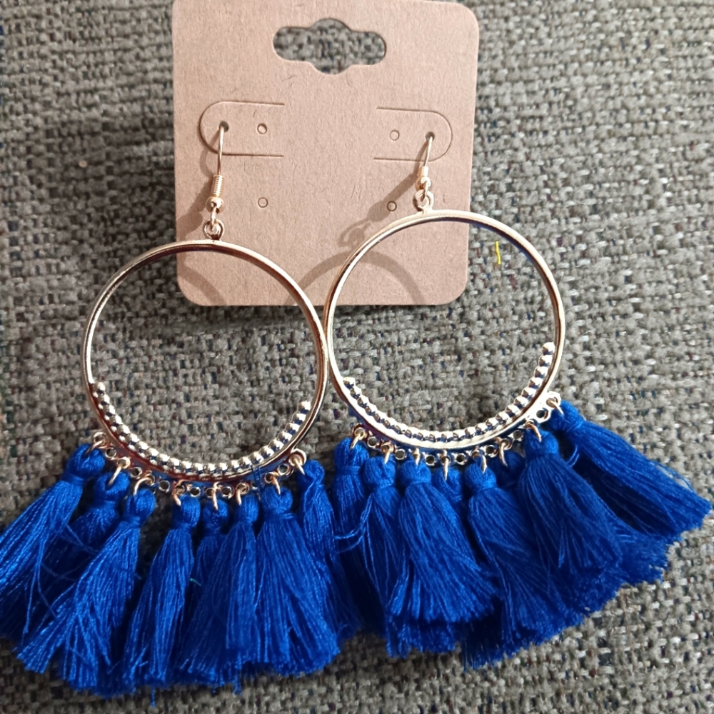Bohemian Blue Tassel Earrings